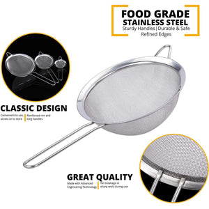 Stainless Steel Sieve (Handle) - Pack of 3 - The Cream Bar